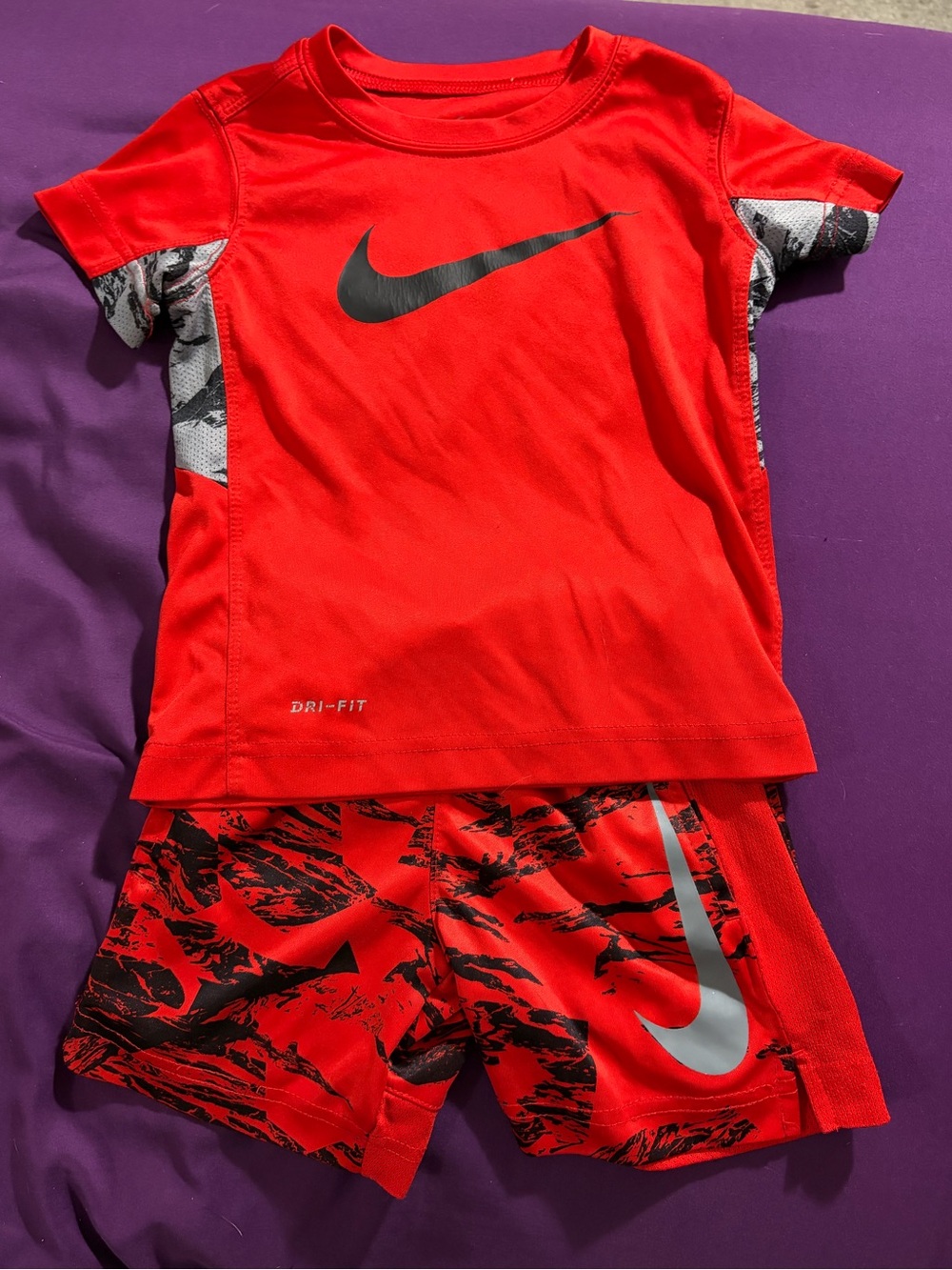 Nike Red and Black Youth Dri-FIT Tee & Printed Shorts Set